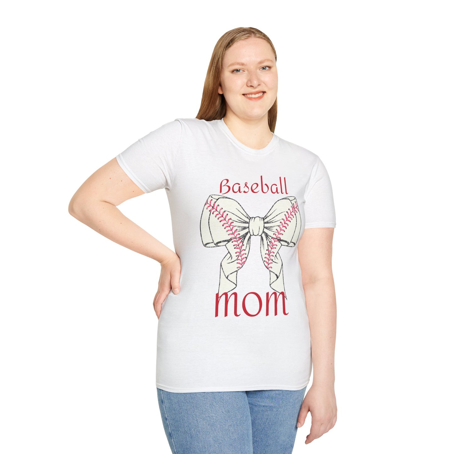 Baseball Mom coquette bow Softstyle T-Shirt