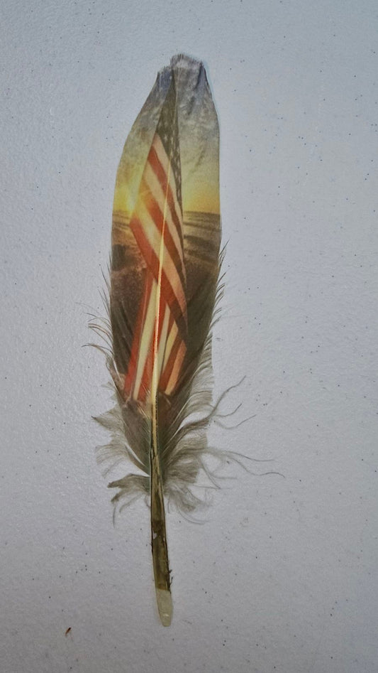 U.S. flag with sunset feather